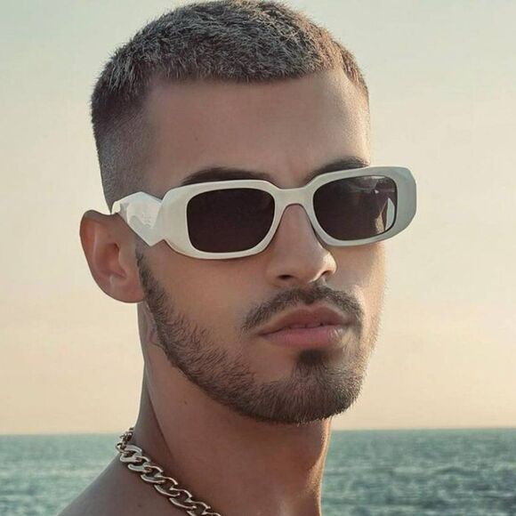 NEW Prada PR17WS 1425S0 Ivory White Dark Gray Rectangle Unisex Sunglasses - Picture 2 of 15